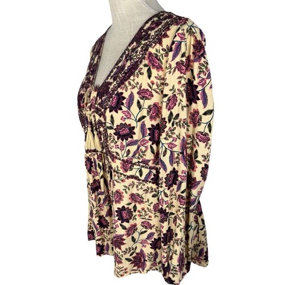 Torrid Floral Babydoll Rayon Crepe Embroidered Lace Up 3/4 Sleeve Plus Size Top - Picture 5 of 9